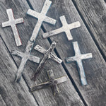 Terracotta Cross with silver lustre
