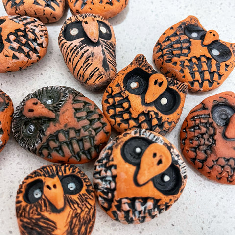 Terracotta Wise Owls pocket rock random choice